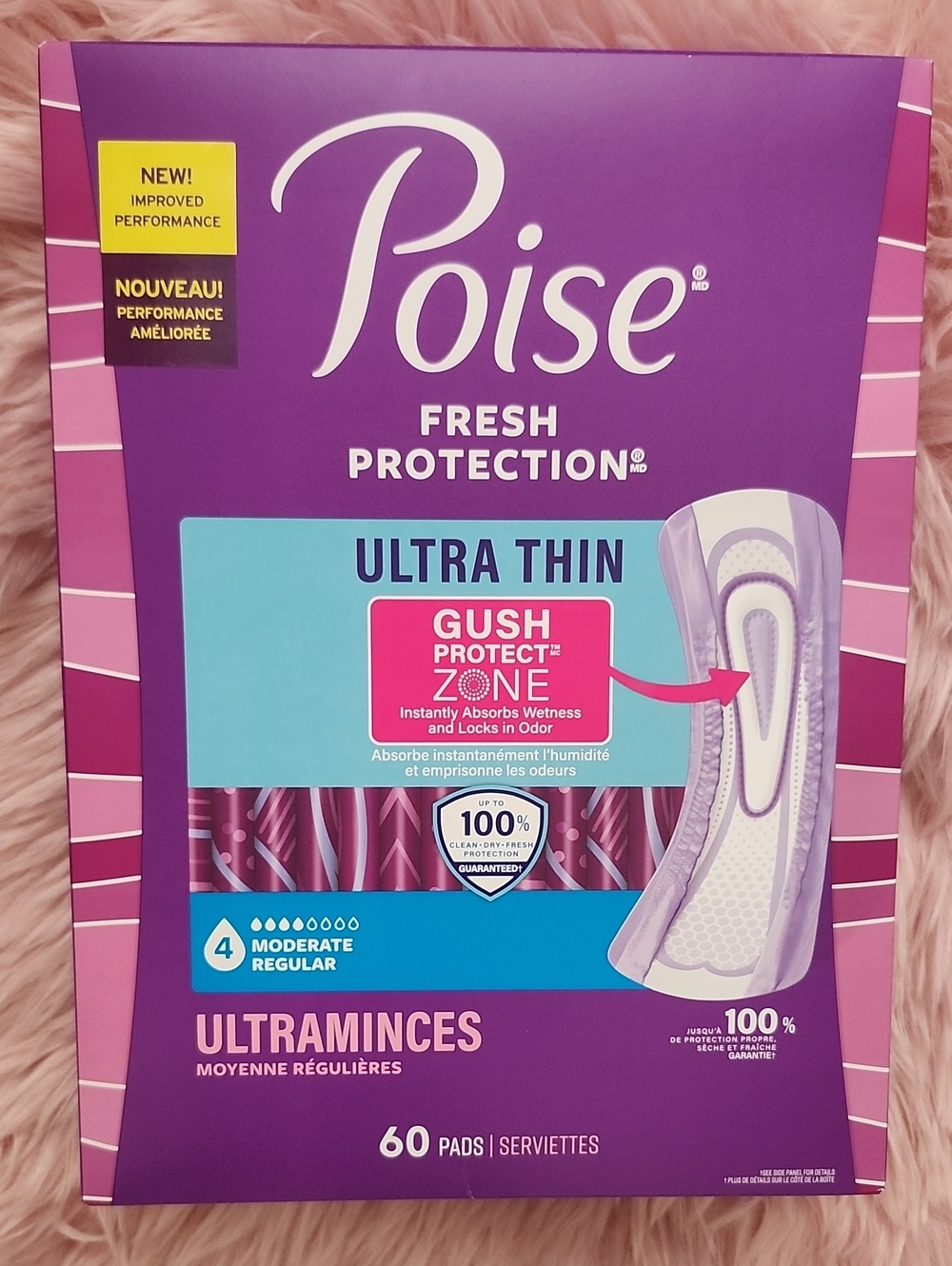 Brand New POISE ULTRA THIN MODERATE REGULAR PADS 60CT